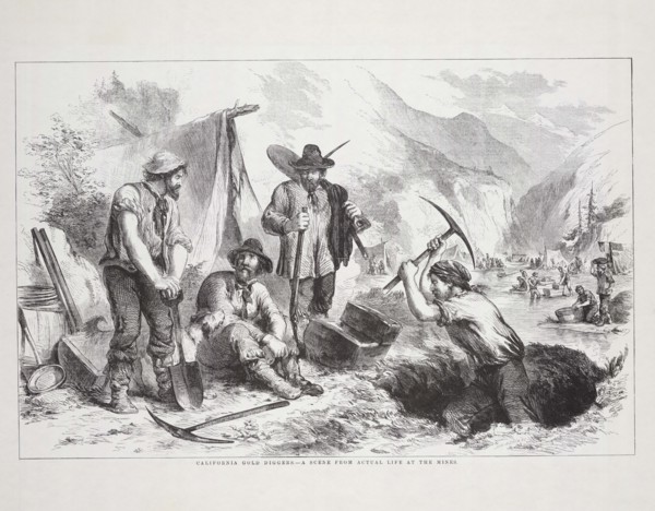 California gold diggers, a scene from actual life at the mines. Creator: Andrew, John (1815-1875).