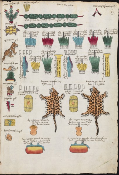 Tribute in the Aztec Empire that the cities had to pay. (Province of Xoconochco), 1534. Creator: Anonymous master.