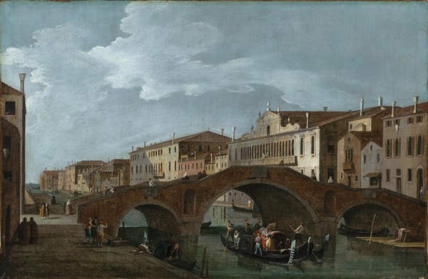 Cannaregio with the Ponte dei Tre Archi and Palazzo Balbi Valier in Venice. Creator: Canal, Bernardo (1664-1744).
