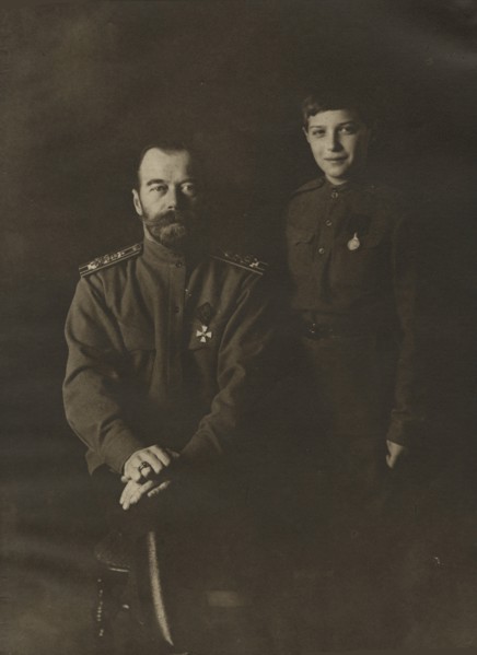 Tsar Nicholas II and Tsarevich Alexei, 1915. Creator: Levitsky, Sergei Lvovich (1819-1898).