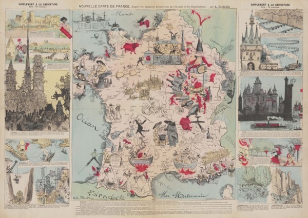 New Map of France, After the Latest Discoveries of the Scientists and Explorers, 1882. Creator: Robida, Albert (1848-1926).