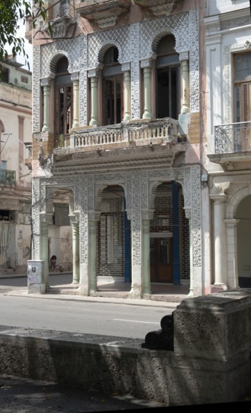 Old semi-ruined building, alongside the pedestrianised street the Prado, Havana, Cuba, 2024. Creator: Ethel Davies.