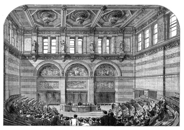 The Lecture Theatre, London University, Burlington Gardens, 1871. Creator: Unknown.