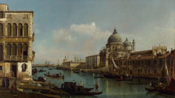 View of the Grand Canal: Santa Maria della Salute and the Dogana from Campo Santa..., about 1743. Creator: Bernardo Bellotto.