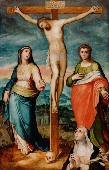 Christ on the Cross with the Virgin, Saint John the Evangelist, and Saint..., about 1570. Creator: Marco Pino.