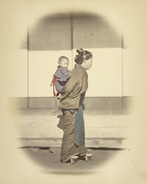 Mother with Child in Bunting, about 1868. Creator: Felice Beato.