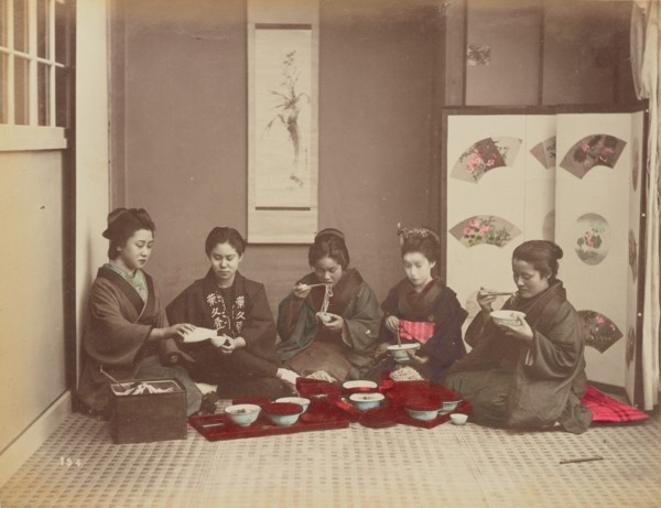 Buck Wheat Macaroni Eating, 1870s-1890s. Creator: Kusakabe Kimbei.