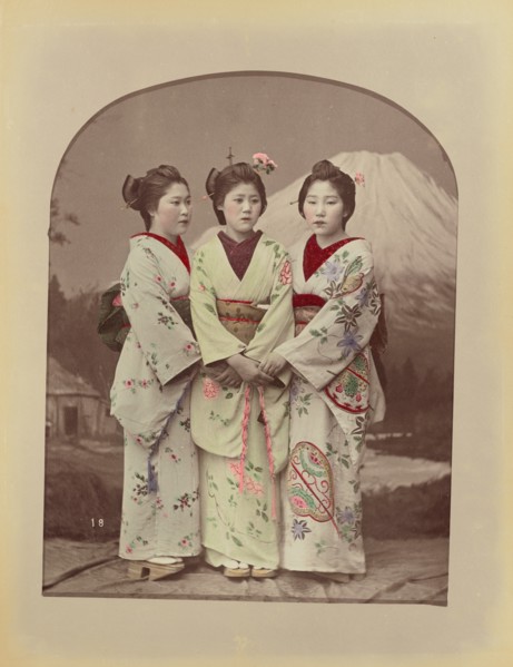 Three Girls, 1870s-1890s. Creator: Kusakabe Kimbei.