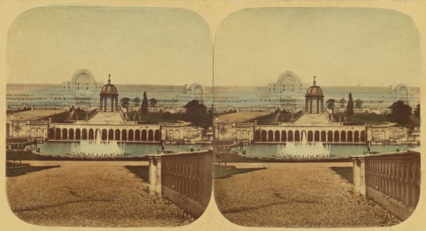 Crystal Palace - General View of The Palace, Cascades and Lower Fountains, 1850s. Creator: London Stereoscopic & Photographic Co.
