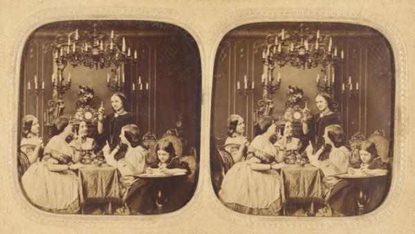 Parlor scene with a group of women and a little girl, 1855-1865. Creator: London Stereoscopic & Photographic Co.