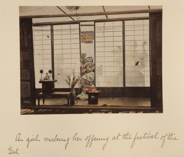 A girl making her offering at the festival of the God, about 1873-1883. Creator: Shinichi Suzuki I.