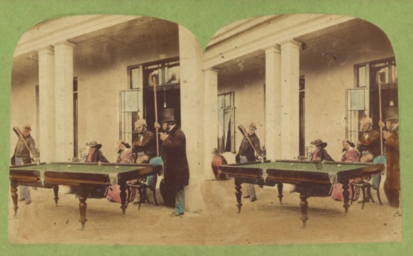 Men playing pool, about 1860. Creator: Unknown.