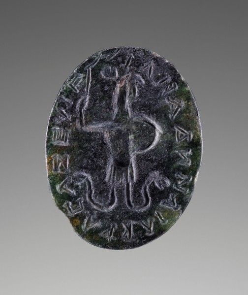 Engraved Gem with Abrasax and a magical inscription, A.D. 100-250. Creator: Unknown.