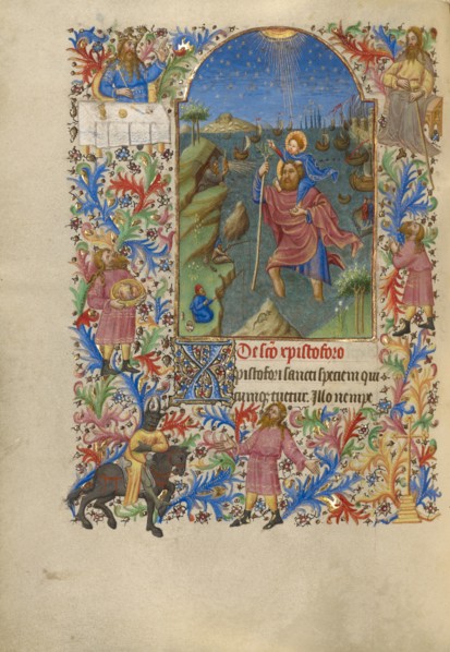 Saint Christopher Carrying the Christ Child; Book of Hours, about 1420. Creator: Spitz Master.