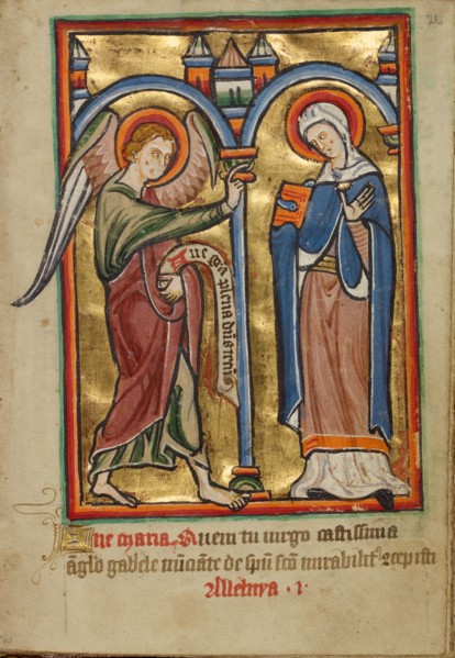 The Annunciation, about 1190-1200; text added about 1480-1490. Creator: Unknown.