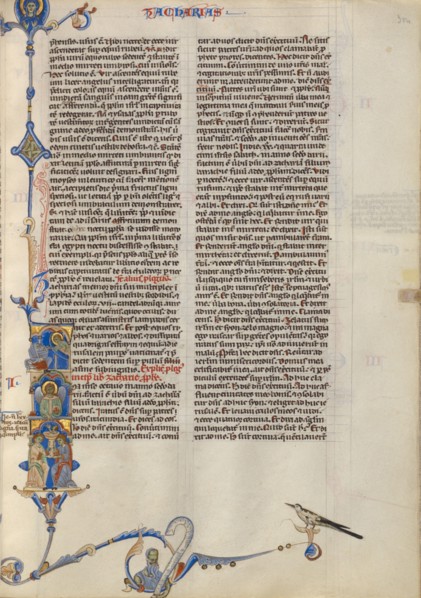 Initial I: God Appearing to Zechariah; Abbey Bible, about 1250-1262. Creator: Unknown.