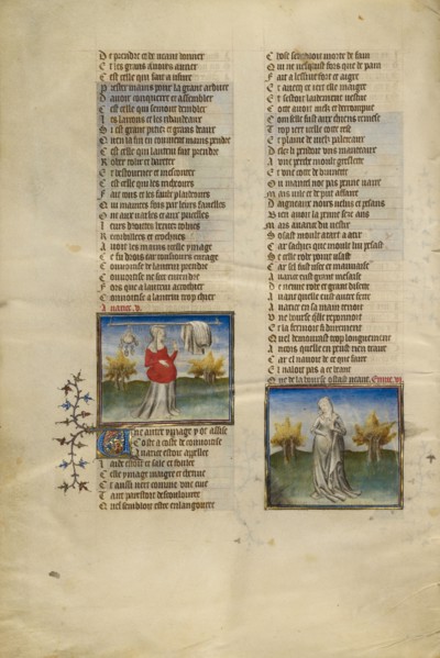 Female Personifications of Avarice and Boredom; Roman de la Rose, about 1405. Creator: Unknown.