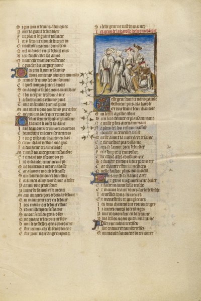 Deduit Dancing with his Companion and the Female Personification of Happiness, about 1405. Creator: Unknown.