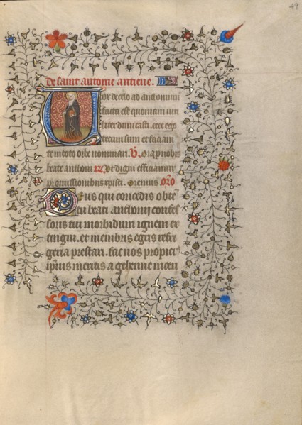 Initial V: Saint Anthony Abbot; Book of Hours about 1420. Creator: Unknown.