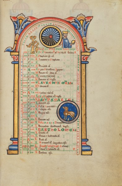 Augustus Caesar; Zodiacal Sign of Leo; Stammheim Missal, probably 1170s. Creator: Unknown.
