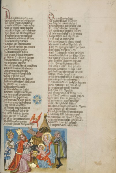The Adoration of the Magi; Weltchronik, about 1400-1410. Creator: Unknown.