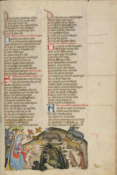 The Animals Recognize Jesus; Weltchronik, about 1400-1410. Creator: Unknown.