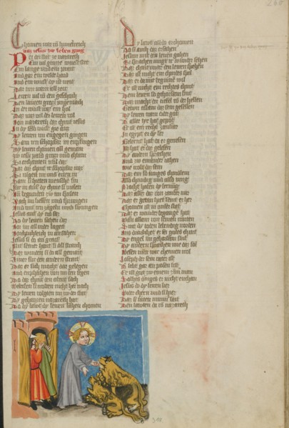Lions Recognizing Jesus; Weltchronik, about 1400-1410. Creator: Unknown.