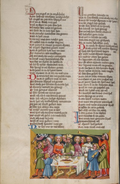 The Writing on the Wall at Belshazzar's Feast; Weltchronik, about 1400-1410. Creator: Unknown.
