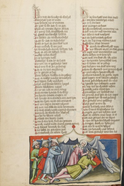 Jael Slaying Sisera; Weltchronik, about 1400-1410. Creator: Unknown.