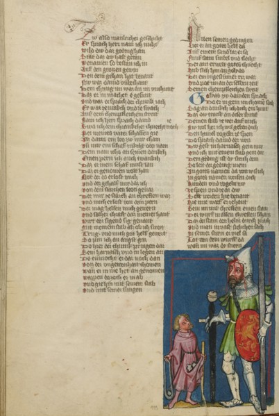 David and Goliath; Weltchronik, about 1400-1410. Creator: Unknown.
