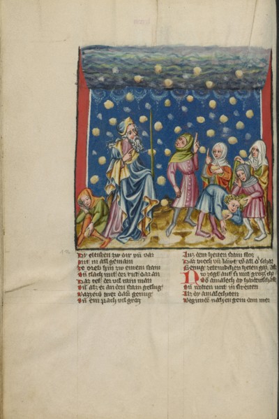 The Israelites Collecting Manna from Heaven; Weltchronik, about 1400-1410. Creator: Unknown.