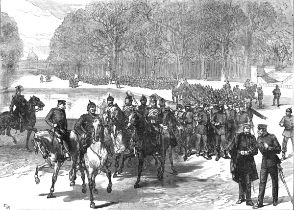The Germans in Paris: Prussian soldiers visiting the Gardens of the Tuileries, 1871. Creator: Unknown.