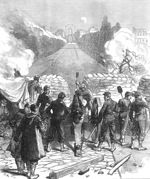 The French Siege of Paris: advanced battery at the Pont de Neuilly, 1871. Creator: C. R..
