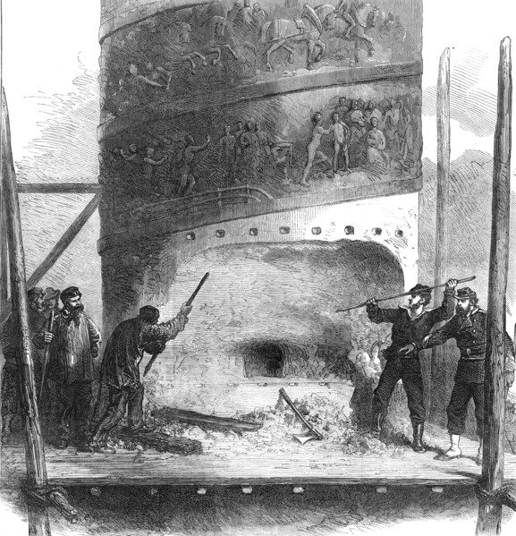 Cutting the base of the column in the Place Vendôme, Paris, 1871. Creator: Unknown.