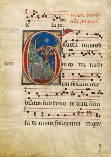 Initial G: The Stigmatization of St. Francis, about 1275. Creator: Rinaldo da Siena.
