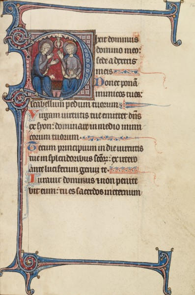 Initial D: The Trinity; Bute Psalter, text and illumination about 1285. Creator: Bute Master.