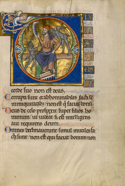 Initial D: The Fool with Two Demons; Psalter, after 1205. Creator: Master of Ingeborg Psalter.