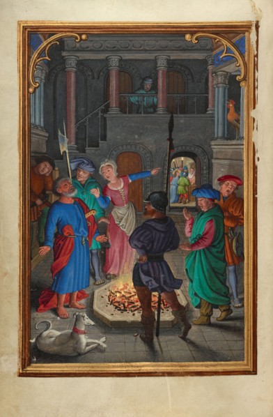 The Denial of Saint Peter; Prayer Book of Cardinal Albrecht of Brandenburg, about 1525-1530. Creator: Simon Bening.