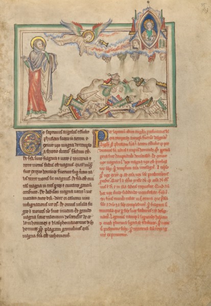 The Angel Pouring Out from the Seventh Vessel; Dyson Perrins Apocalypse, about 1255-1260. Creator: Unknown.