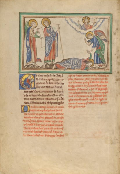 Saint John Praying to the Angel; Dyson Perrins Apocalypse, about 1255-1260. Creator: Unknown.