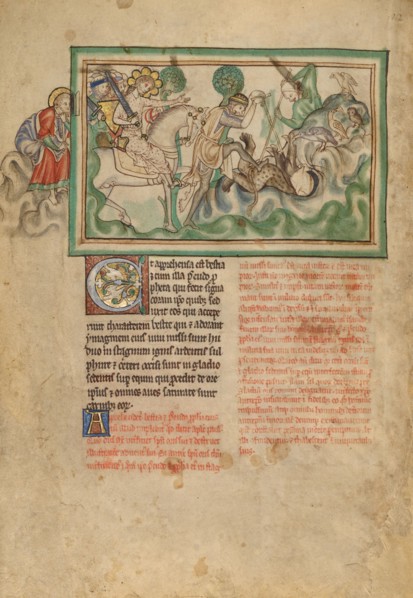 The Defeat of the Beast; Dyson Perrins Apocalypse, about 1255-1260. Creator: Unknown.