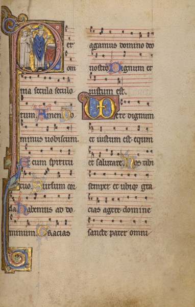 Initial P: A Priest and a Ministrant before an Altar; Missal, begun after 1234-completed before 1262 Creator: Unknown.
