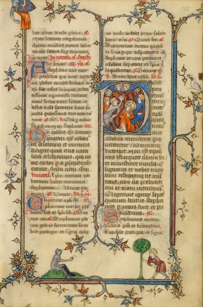 Initial P: The Stoning of Saint Stephen; Breviary, about 1320-1325. Creator: Unknown.