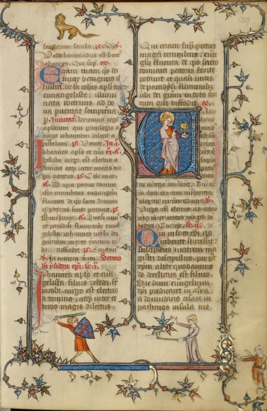 Initial V: Saint John the Evangelist; Breviary, about 1320-1325. Creator: Unknown.