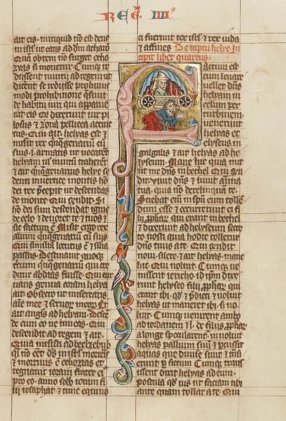 Initial F: The Ascension of Elijah; Historia Scholastica, about 1300. Creator: Unknown.