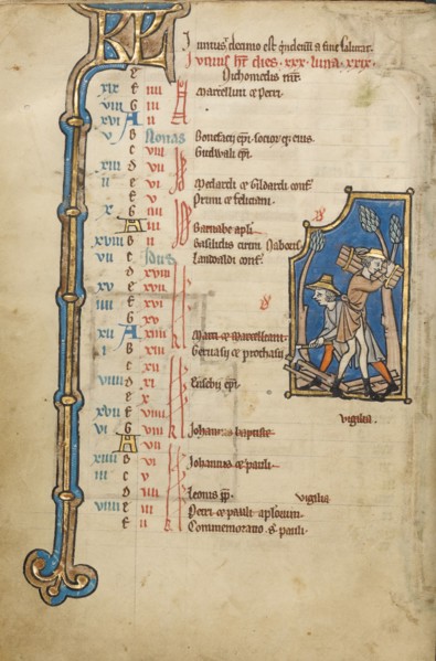 June Calendar Page; Gathering Twigs; Psalter, mid-1200s. Creator: Unknown.