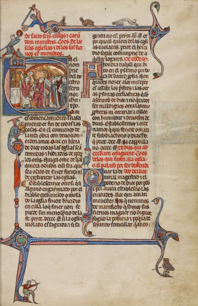 Initial E: A Priest Celebrating Mass; Vidal Mayor, about 1290-1310. Creators: Unknown, Michael Lupi de Çandiu.