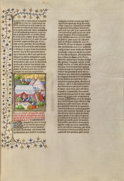 The Romans Feast in an Encampment While the Goths Starve, about 1413-1415. Creators: Boucicaut Master, Workshop of the Boucicaut Master.