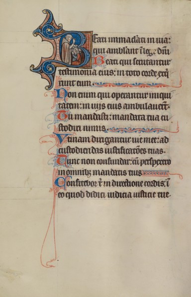 Initial B: A Friar Delivering a Sermon; Bute Psalter, text and illumination about 1285. Creator: Bute Master.
