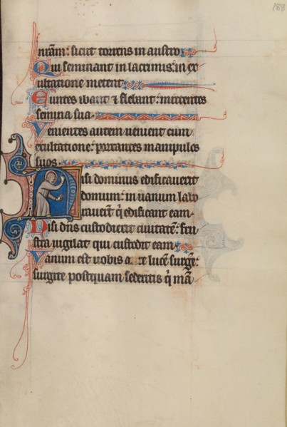 Initial N: A Saint Pointing to Heaven and to the Text; Bute Psalter, about 1285. Creator: Bute Master.